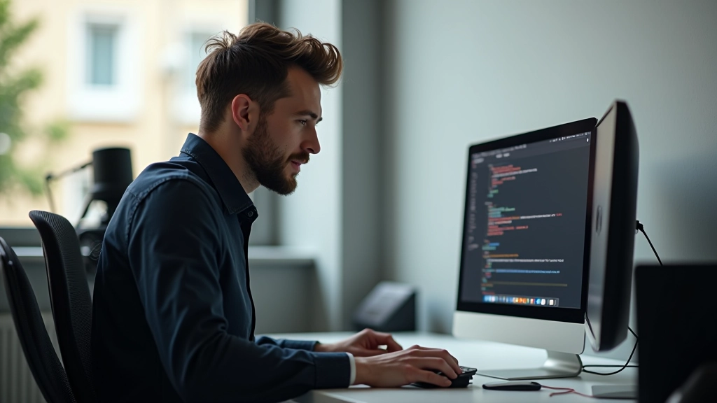 Développeur travaillant sur un ordinateur portable, implémentant le code lazy loading et configurant un CDN dans un environnement de développement